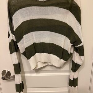 Madewell Striped Green and White Slouchy Sweater